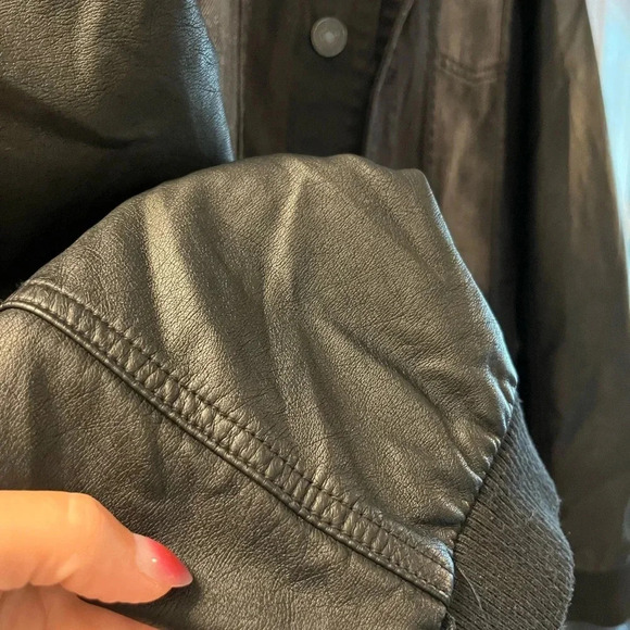 Men’s Black Denim Jacket with Faux Leather sleeves - Picture 6 of 12